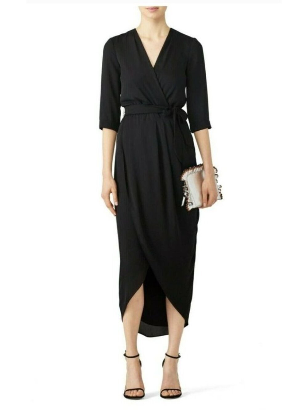 Amanda Uprichard Timeless Wrap Dress Black Midi Size Small NWT